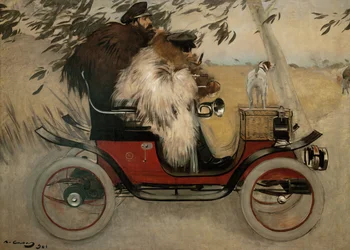 Ramon Casas et Pere Romeu en automobile